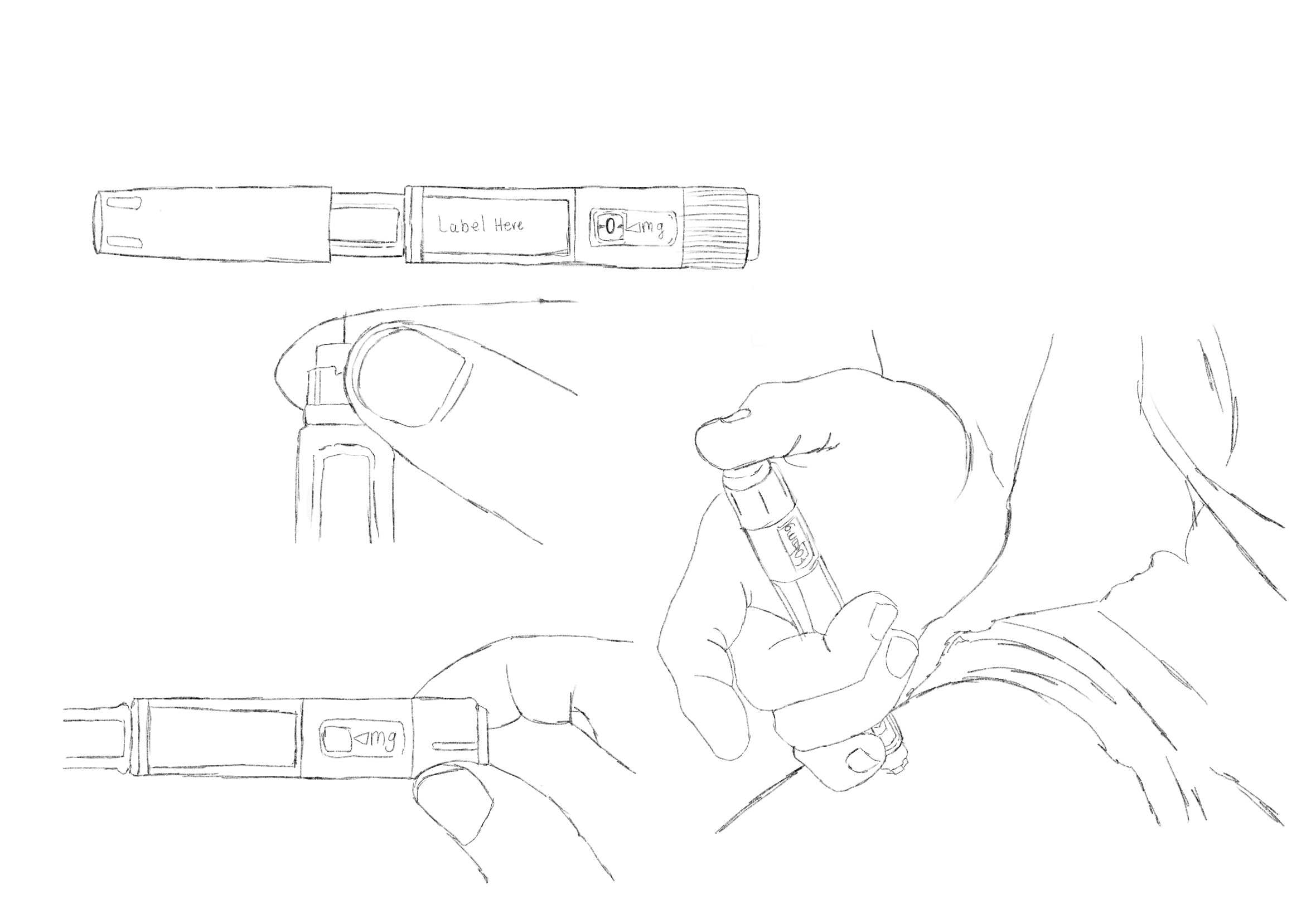 Ozempic line art — left panel showing device steps